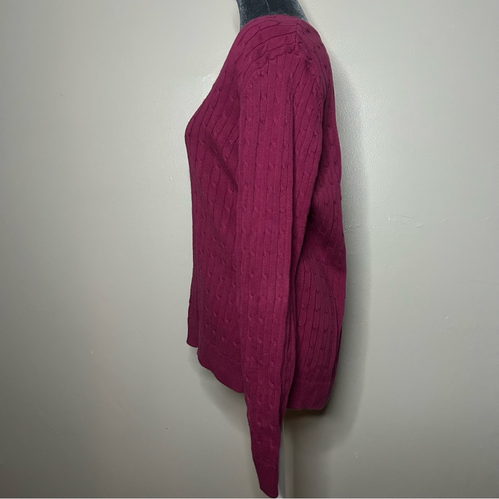 Women's 100% Cotton Cable Knit Sweater - Burgundy - Picture 2 of 6